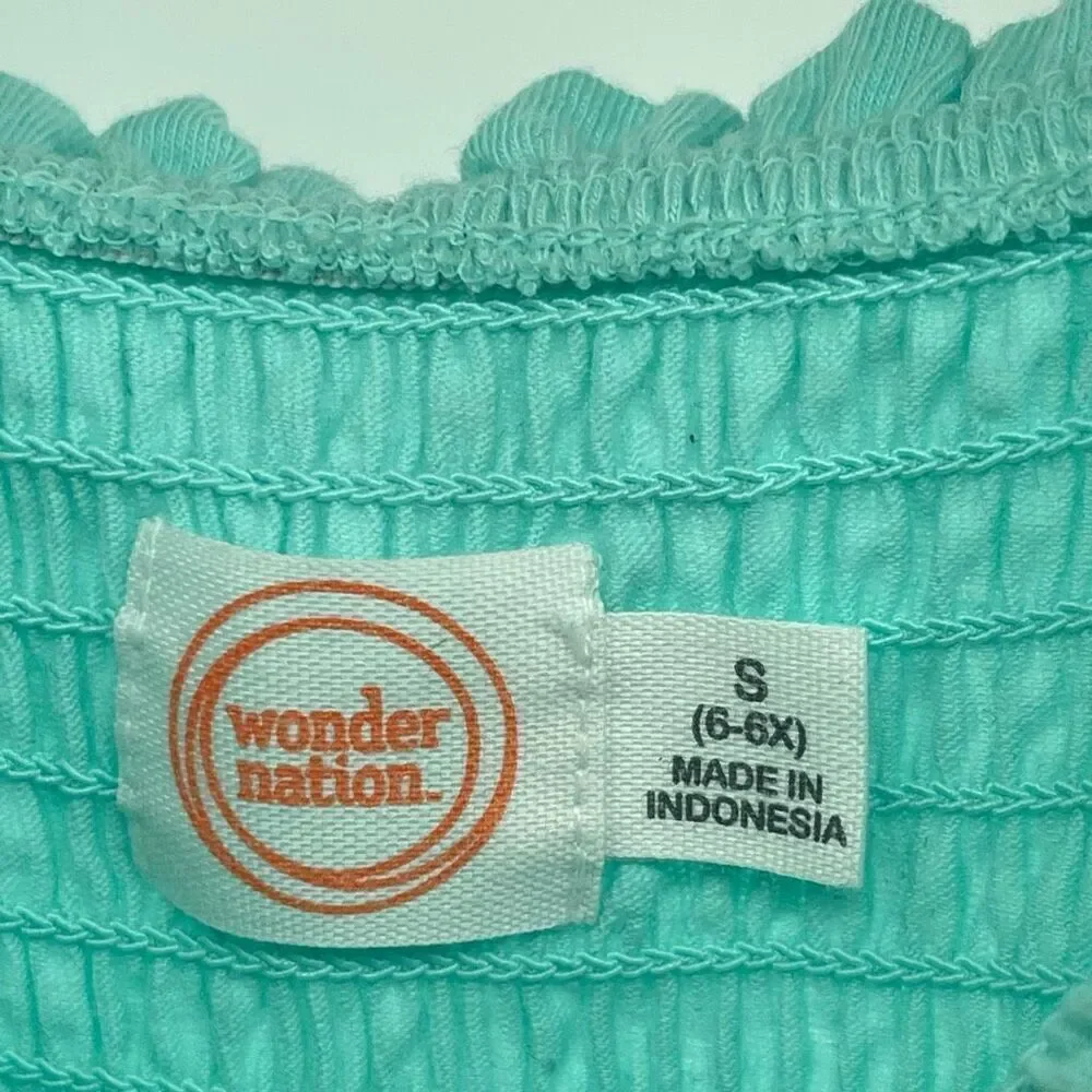 Wonder Nation Girls Aqua Reef Green Smocked Bodice Dress Size 6-6X Cotton Blend